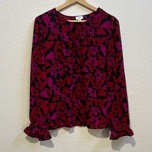 J. Crew Vibrant Floral Blouse - Red and Purple